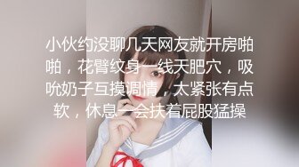 小伙约没聊几天网友就开房啪啪，花臂纹身一线天肥穴，吸吮奶子互摸调情，太紧张有点软，休息一会扶着屁股猛操